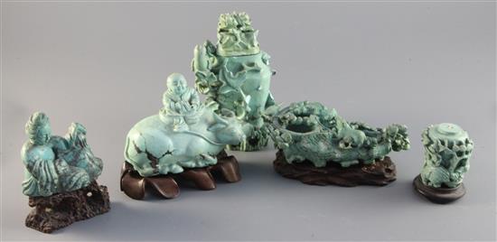 A group of Chinese turquoise matrix carvings,